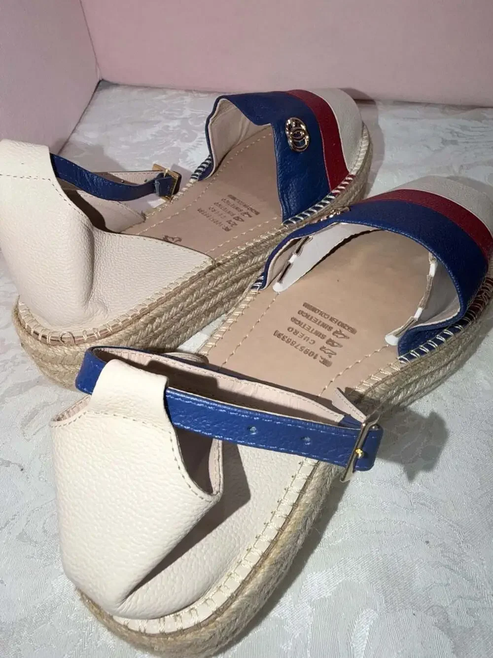 Cy Shoes Tri-Color Platform Espadrille Sandals White Red Blue